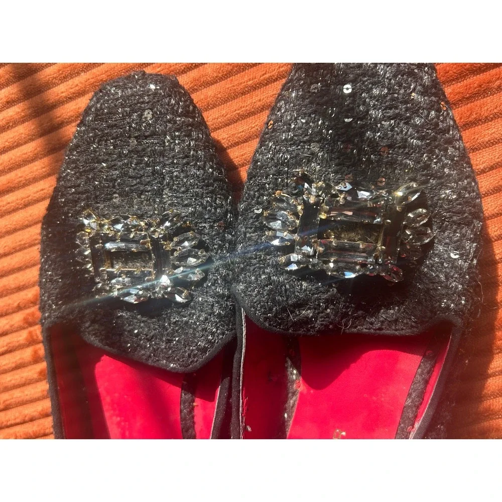 Kurt Geiger Loafers Women's Size 8 Black Good Crystal Buckle Tweed‎ Sparkle